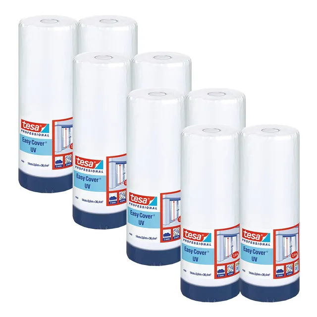 tesa-easy-cover-4369-uv-malerband-mit-folie-14-m-x-2-6-m-blau-8er-pack image 1