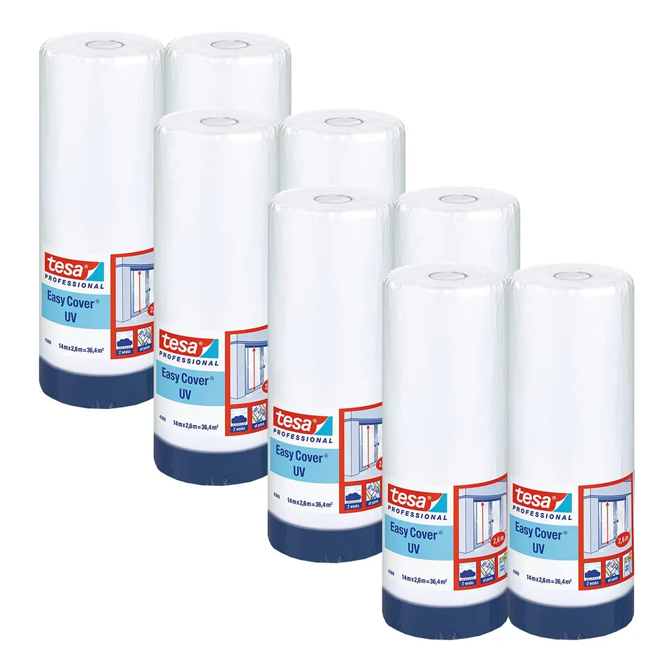 tesa-easy-cover-4369-uv-malerband-mit-folie-14-m-x-2-6-m-blau-8er-pack image 1