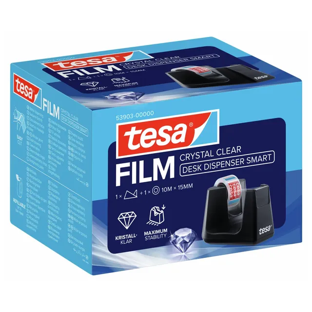 tesa-easy-cut-smart-tischabroller-schwarz-tesafilm-crystal-clear-10-m-x-15-mm image 1