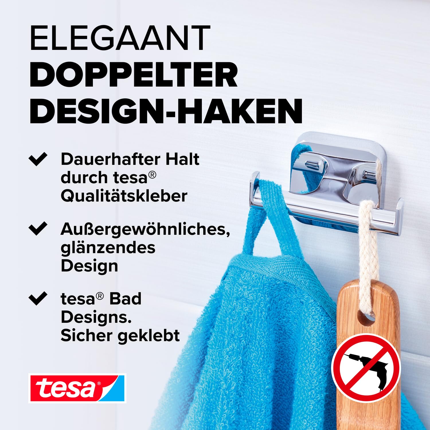 tesa-elegaant-doppel-handtuchhaken-verchromt-80-mm-x-50-mm-x-43-mm image 2