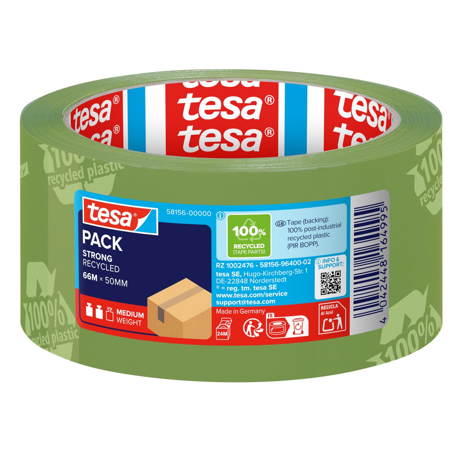 tesa-tesapack-strong-recycled-paketklebeband-66-m-x-50-mm-grfcn-bedruckt image 1