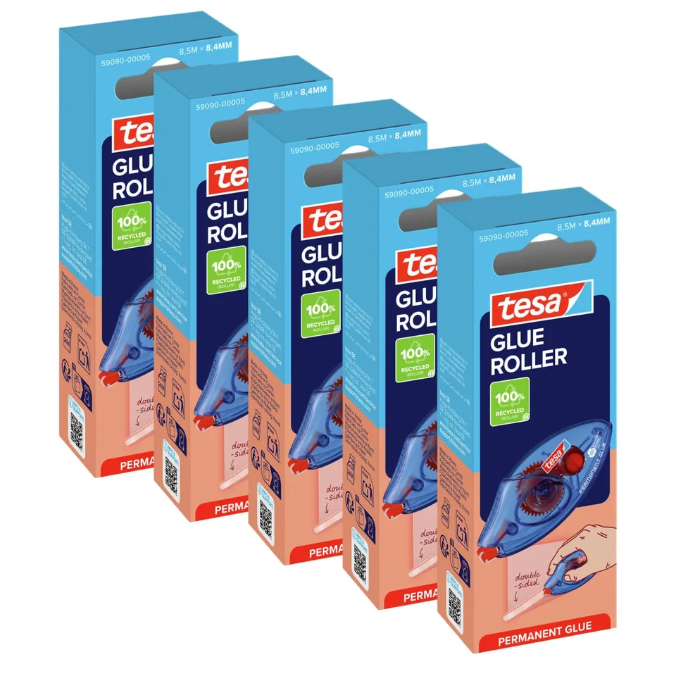 tesa-glue-roller-permanent-einweg-kleberoller-5er-pack-8-5-m-x-8-4-mm image 1