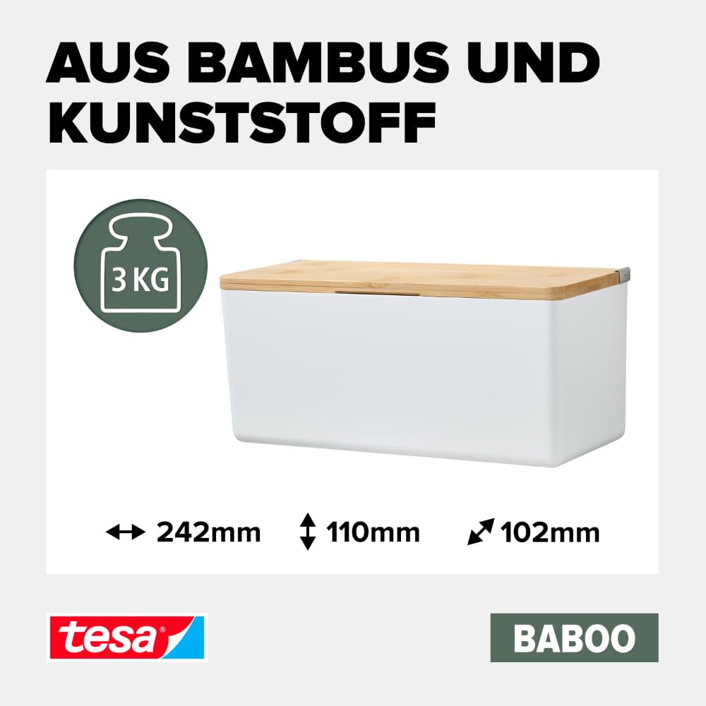 tesa-baboo-badorganizer-m-bad-aufbewahrungsbox-matt-wei-mit-bambus-deckel-242-mm image 3
