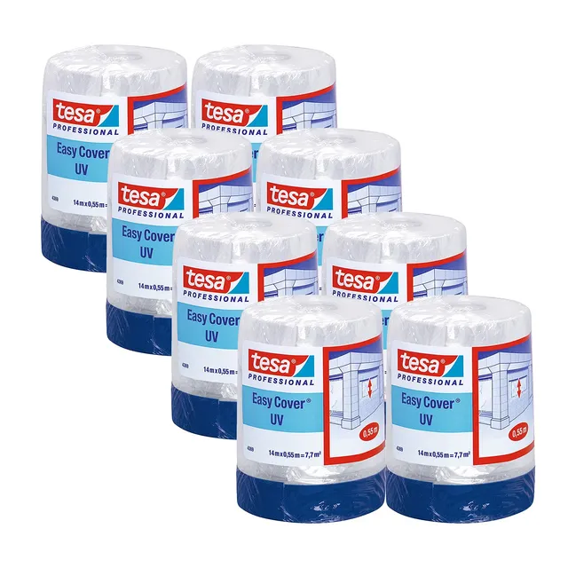 tesa-easy-cover-4369-uv-malerband-mit-folie-14-m-x-0-55-m-blau-8er-pack-2in1-abd image 1