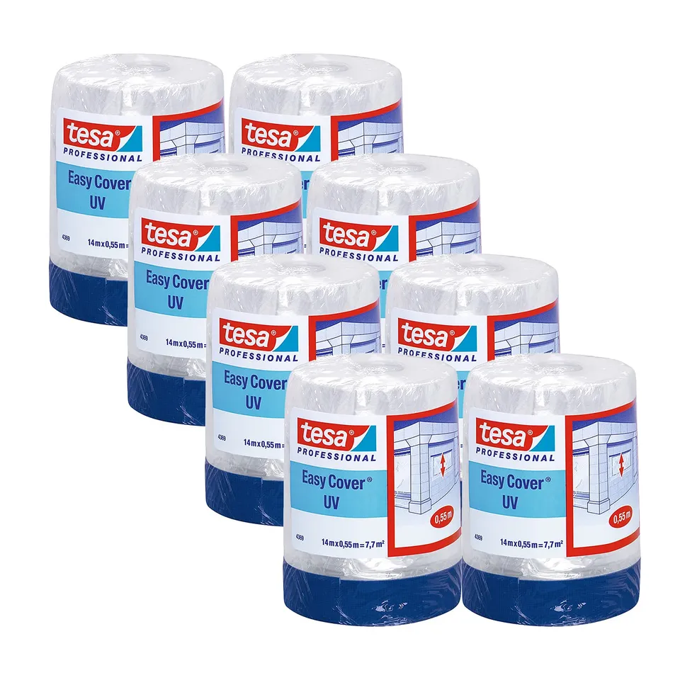 tesa-easy-cover-4369-uv-malerband-mit-folie-14-m-x-0-55-m-blau-8er-pack-2in1-abd image 1