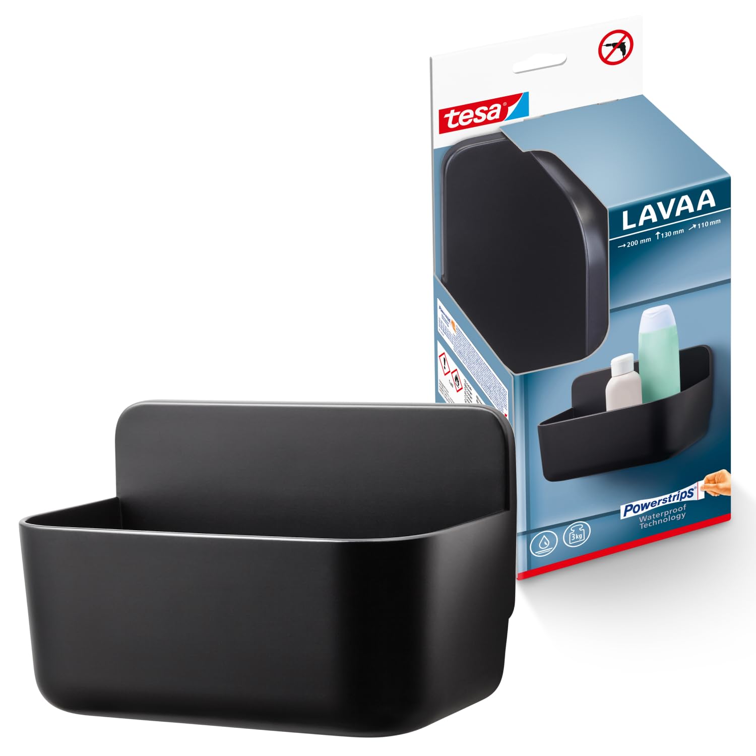 tesa-lavaa-duschkorb-s-schwarz-matt-200-x-130-x-110-mm-mit-waterproof-strips-xl- image 1