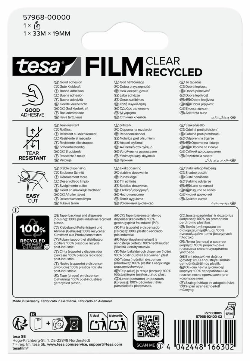 tesafilm-clear-recycled-klebeband-33-m-x-19-mm-mit-abroller image 2