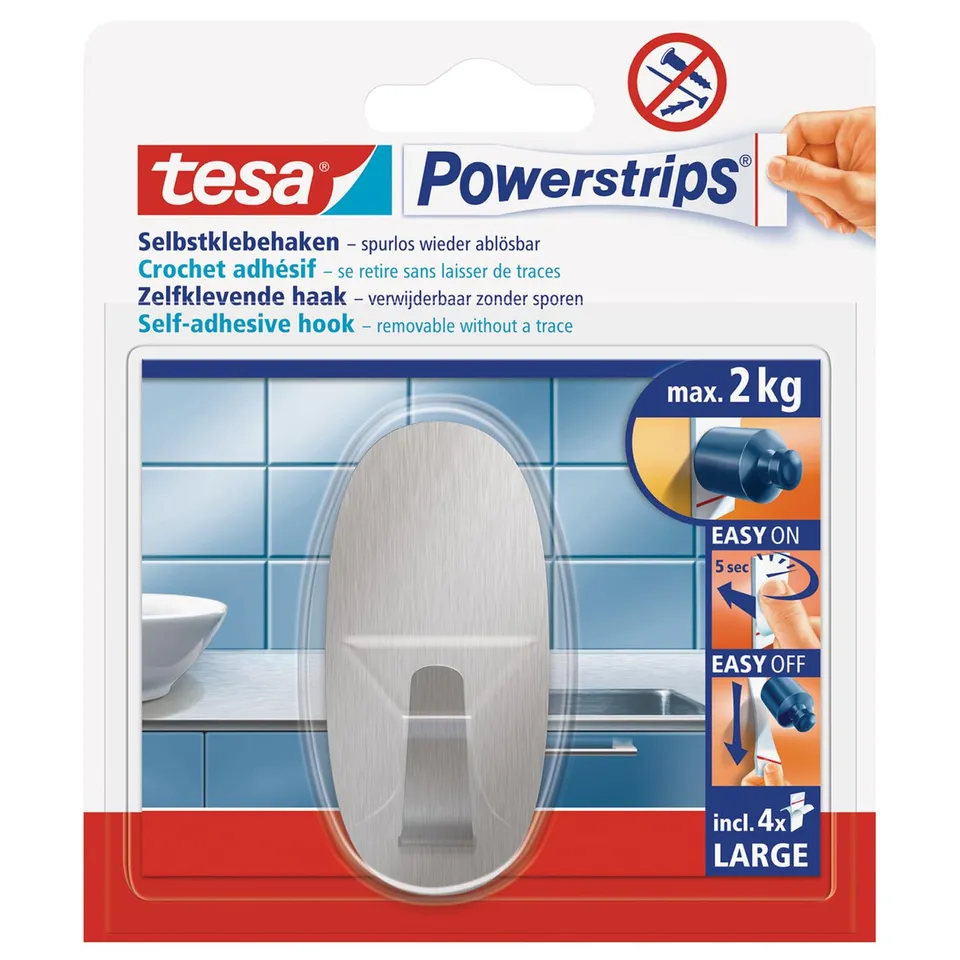 tesa-powerstrips-haken-large-metall-oval-geb-rsteter-edelstahl-2-kg image 1