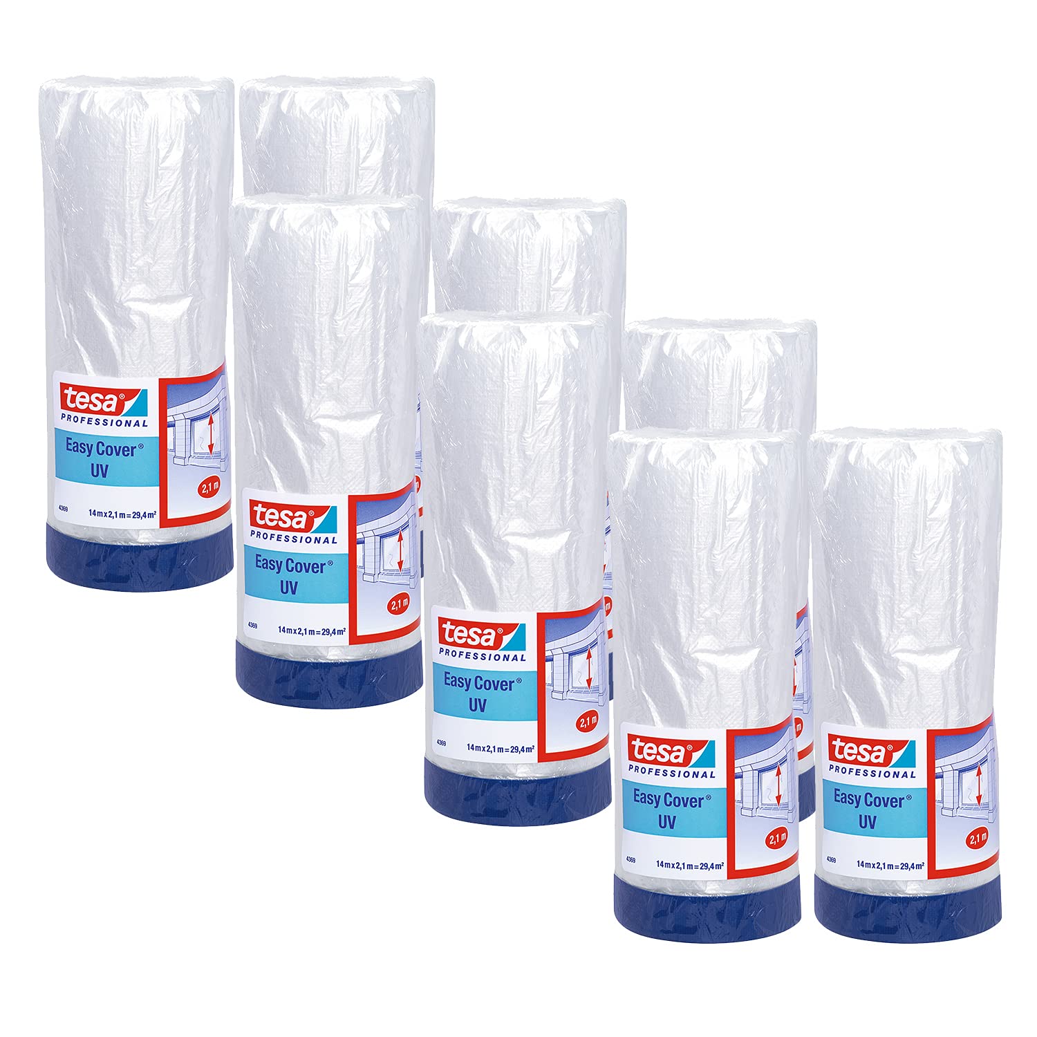 tesa-easy-cover-4369-uv-malerband-mit-folie-8er-pack-14-m-x-2-1-m-blau image 1