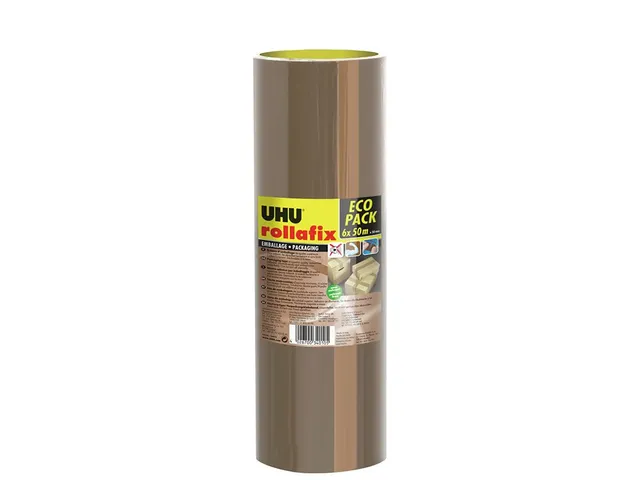 uhu-rollafix-packband-braun-50-mm-6-rollen-x-50-m-verpackungsklebeband image 1
