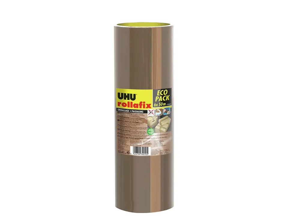 uhu-rollafix-packband-braun-50-mm-6-rollen-x-50-m-verpackungsklebeband image 1