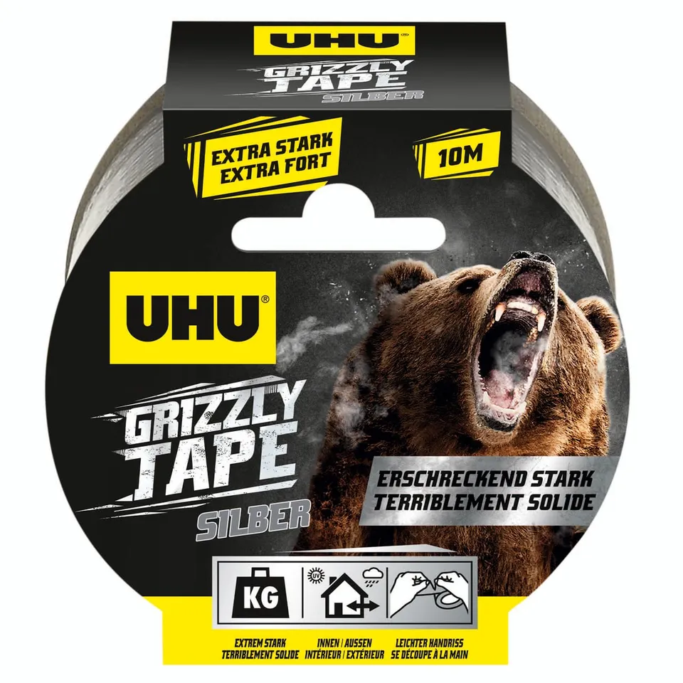 uhu-grizzly-tape-silber-5-cm-x-10-m-extra-starkes-gewebeband image 1