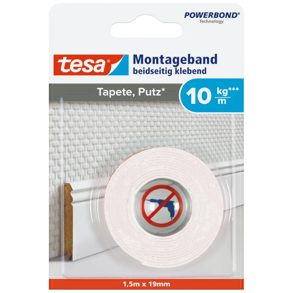 tesa-montageband-tapete-putz-doppelseitiges-klebeband-1-5-m-x-19-mm image 1
