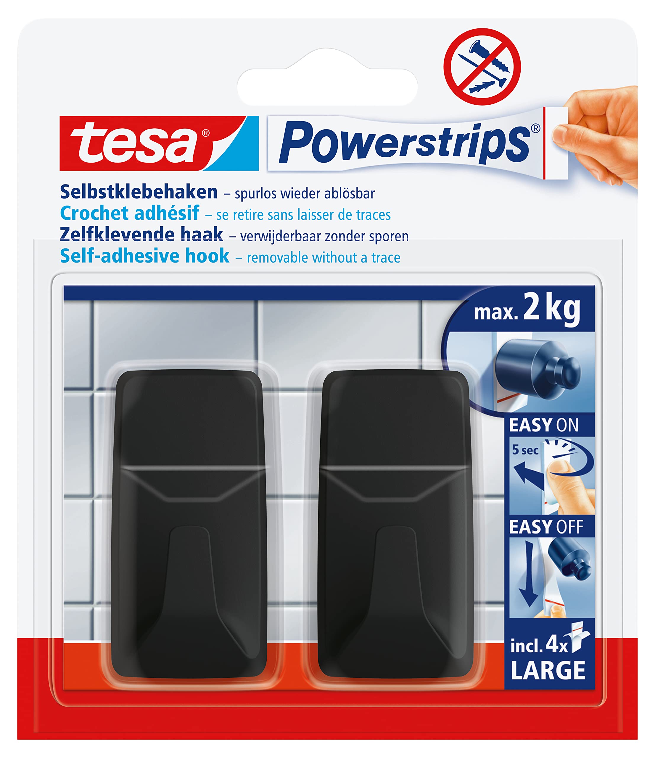 tesa-powerstrips-haken-large-eckig-schwarz-2-kg image 1