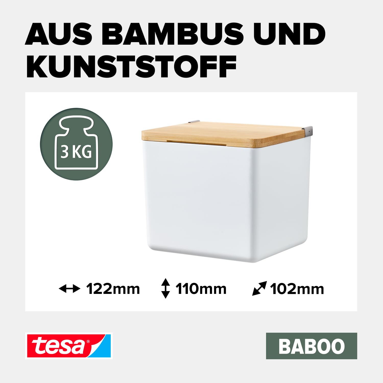 tesa-baboo-badorganizer-s-bad-aufbewahrungsbox-matt-wei-mit-bambus-deckel-122-mm image 3