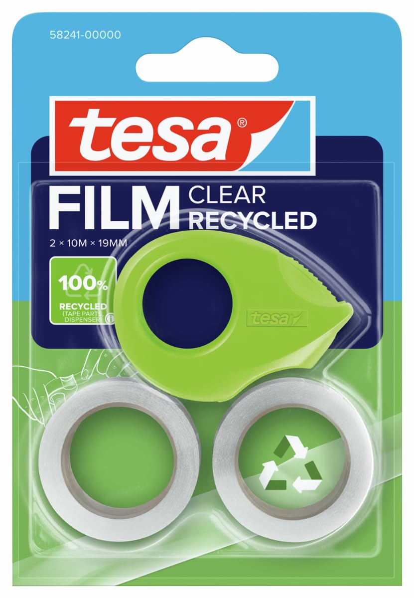 tesafilm-clear-recycled-klebeband-10-m-x-15-mm-2-rollen-mit-abroller image 1