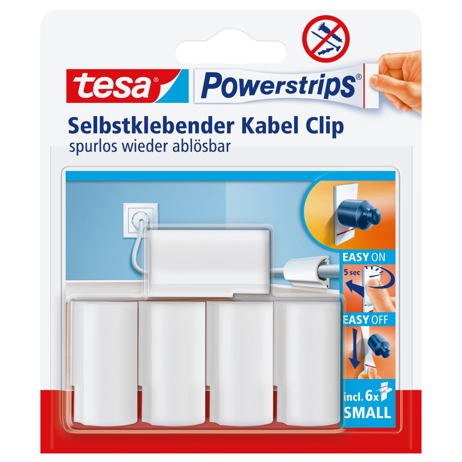 tesa-powerstrips-kabelclip-kabelbefestigung-5x-wei-f-r-kabel-bis-8-mm image 1
