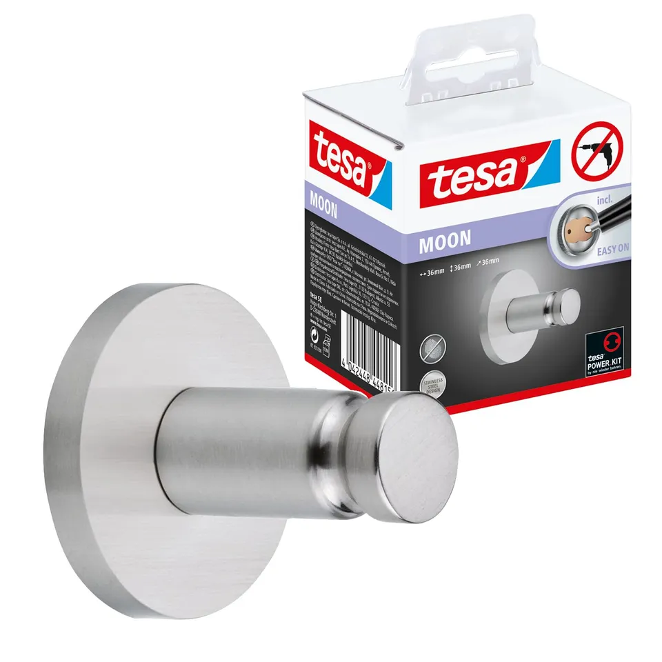 tesa-moon-klebehaken-36-mm-x-36-mm-verchromter-bad-wandhaken-bis-4-kg image 1