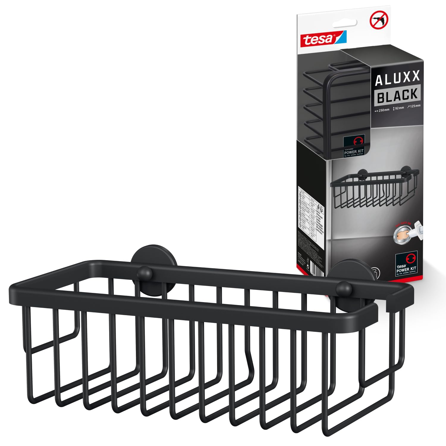 tesa-aluxx-black-duschablage-92-x-250-x-125-mm-schwarz-matt-ohne-bohren image 1