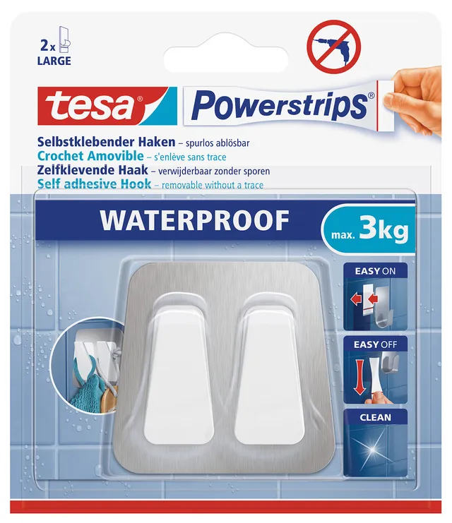 tesa-powerstrips-doppelhaken-waterproof-metall-kunststoff-max-3-kg image 1
