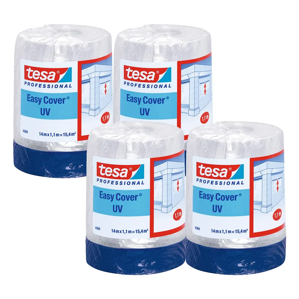 tesa-easy-cover-4369-uv-malerband-mit-folie-blau-8er-pack-14-m-x-1-1-m image 1