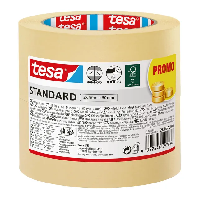 tesa-malerband-standard-malerabdeckband-2er-pack-2-x-50-m-x-50-mm image 1