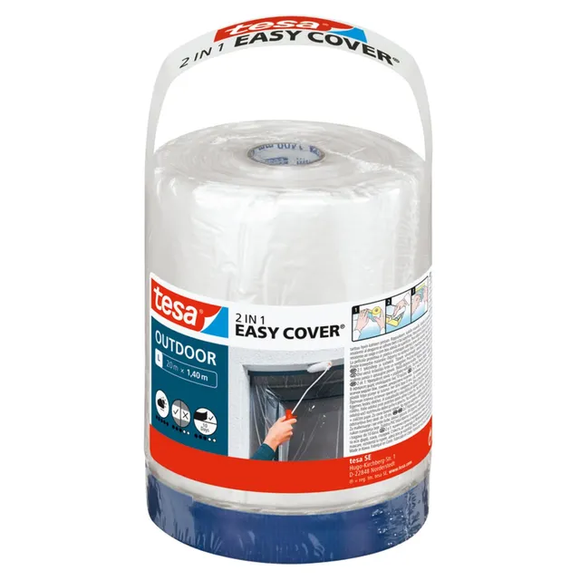 tesa-easy-cover-outdoor-l-malerfolie-mit-gewebeband-20-m-x-1-4-cm image 1