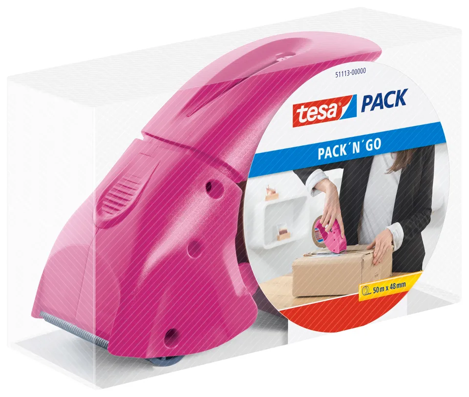 tesapack-pack-n-go-abroller-pink-inkl-paketklebeband-50-m-x-48-mm image 1