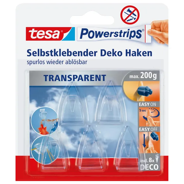 tesa-powerstrips-deco-haken-small-transparent-5x-haken-bis-200-g image 1