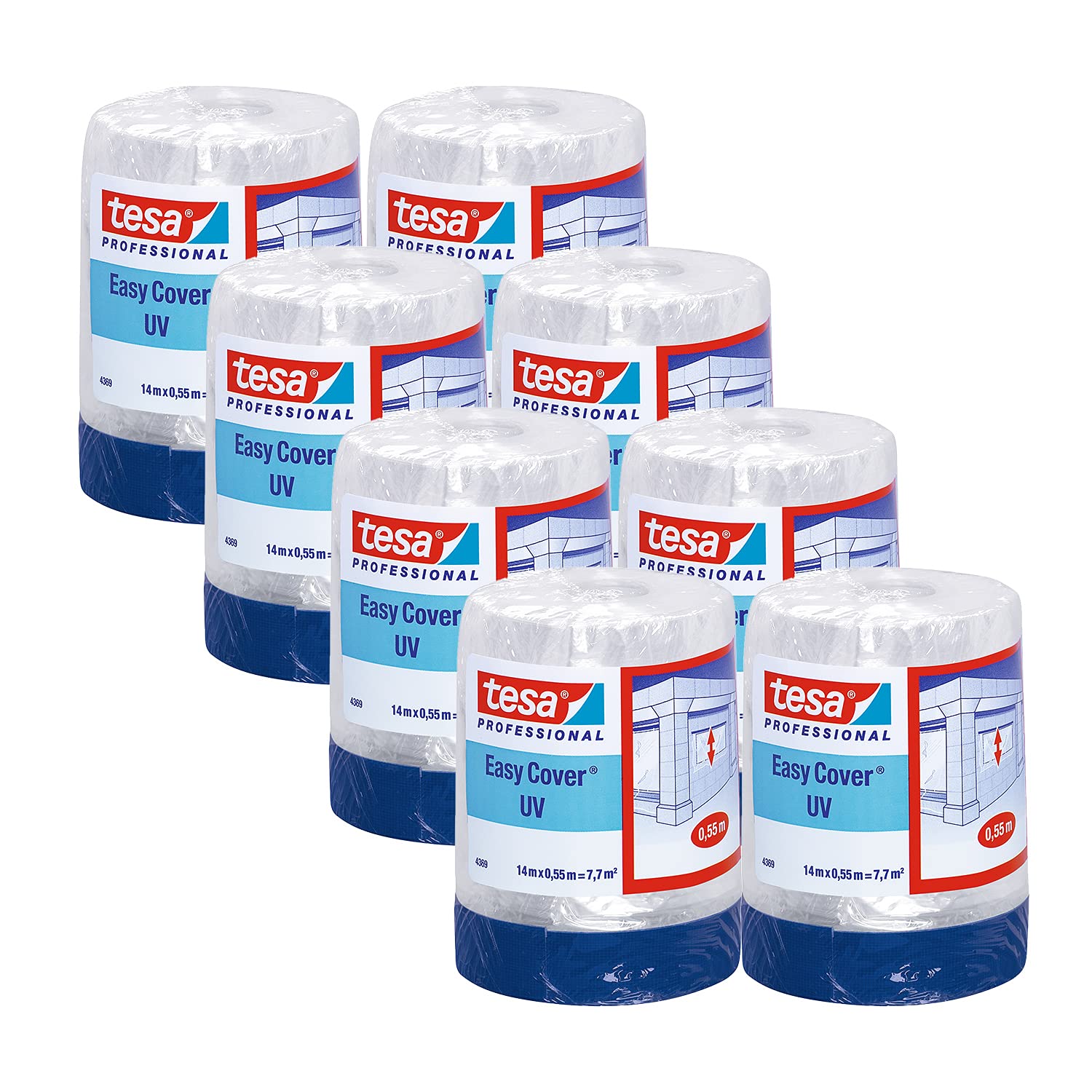 tesa-easy-cover-4369-uv-malerband-mit-folie-14-m-x-0-55-m-blau-8er-pack-2in1-abd image 1