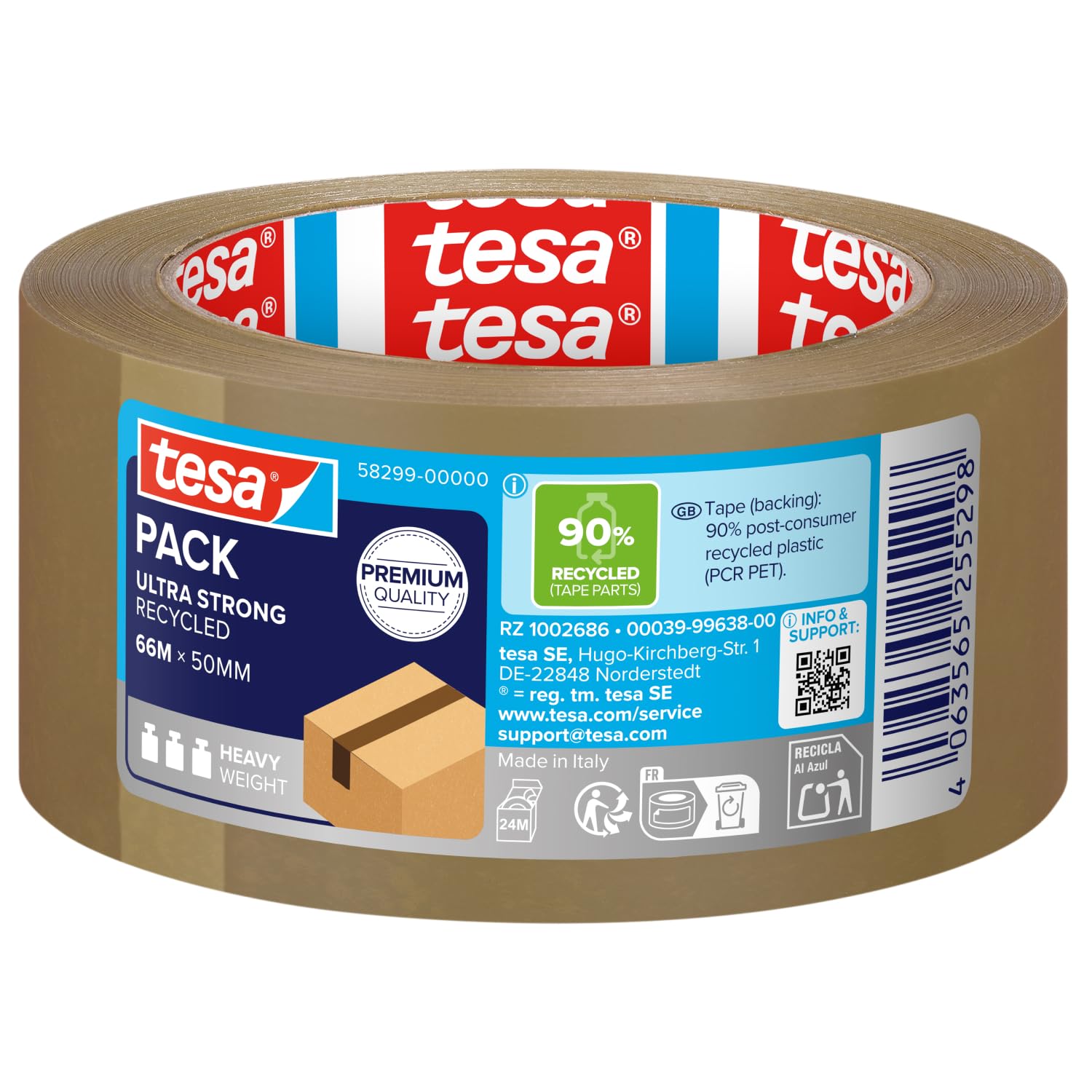 tesa-tesapack-ultra-strong-recycled-packband-66-m-x-50-mm-braun image 1