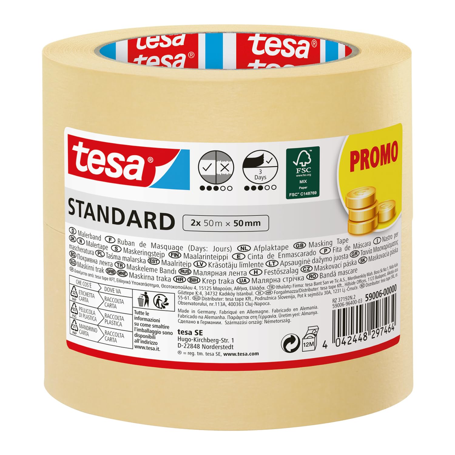 tesa-malerband-standard-malerabdeckband-2er-pack-2-x-50-m-x-50-mm image 1