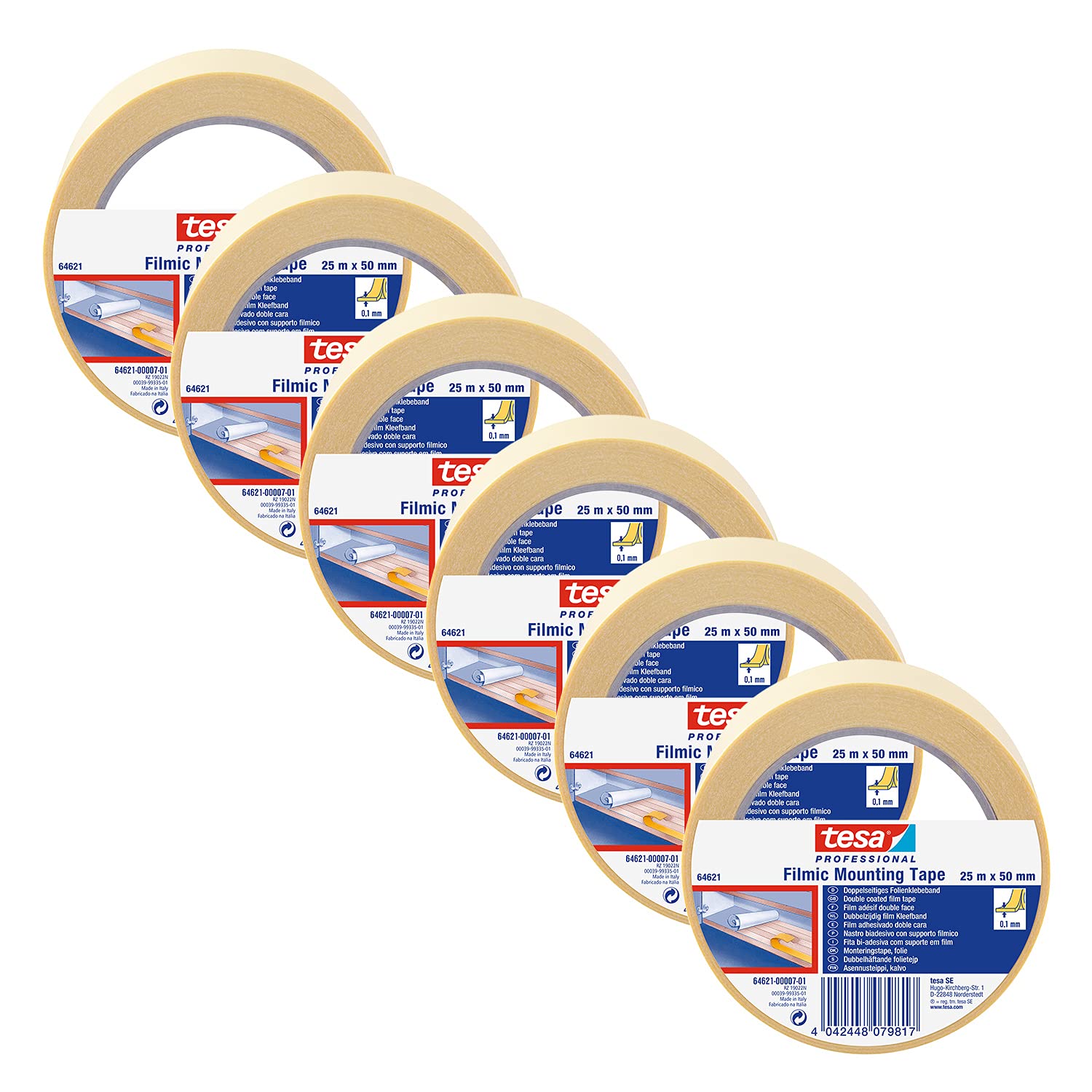 tesafix-64621-verlegband-standard-doppelseitig-6er-multipack-je-25-m-x-5-cm image 1