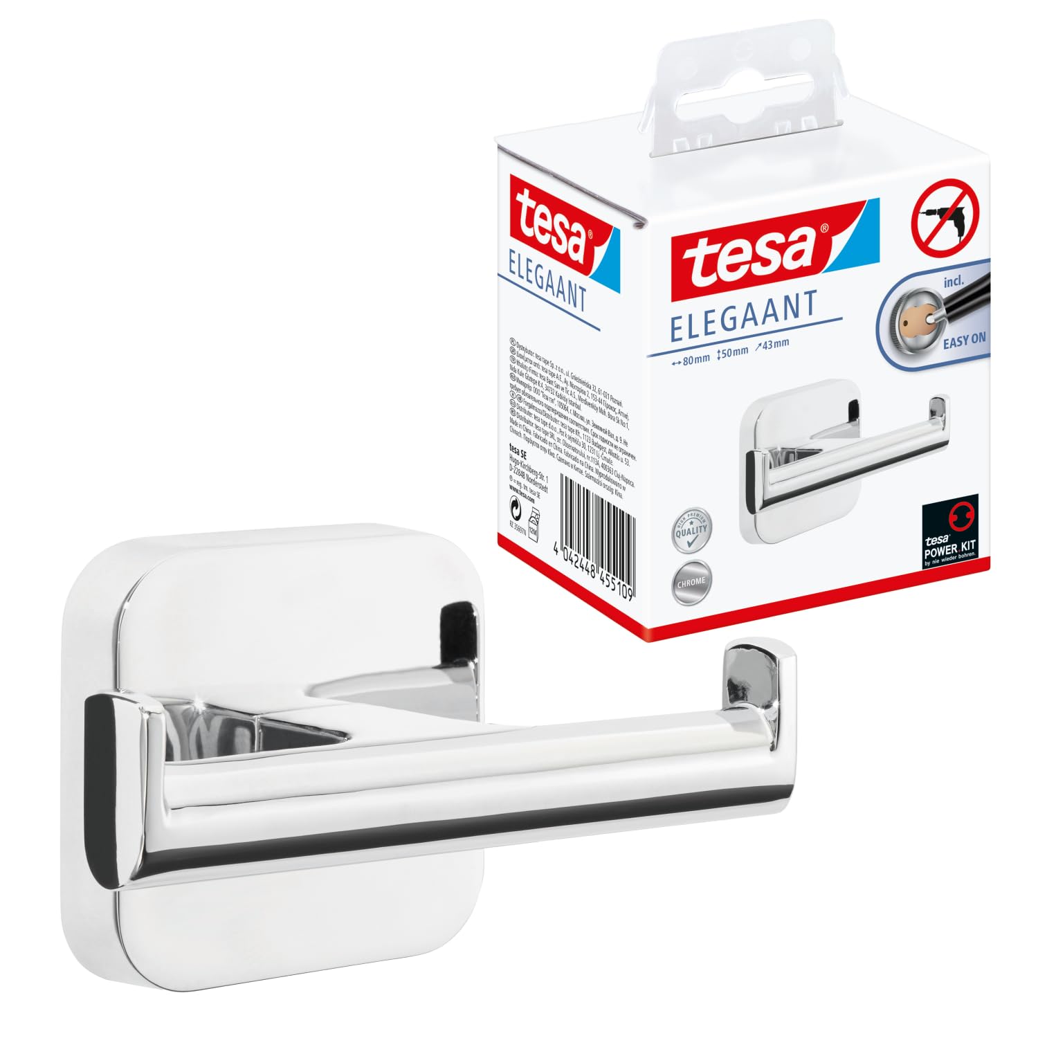 tesa-elegaant-doppel-handtuchhaken-verchromt-80-mm-x-50-mm-x-43-mm image 1