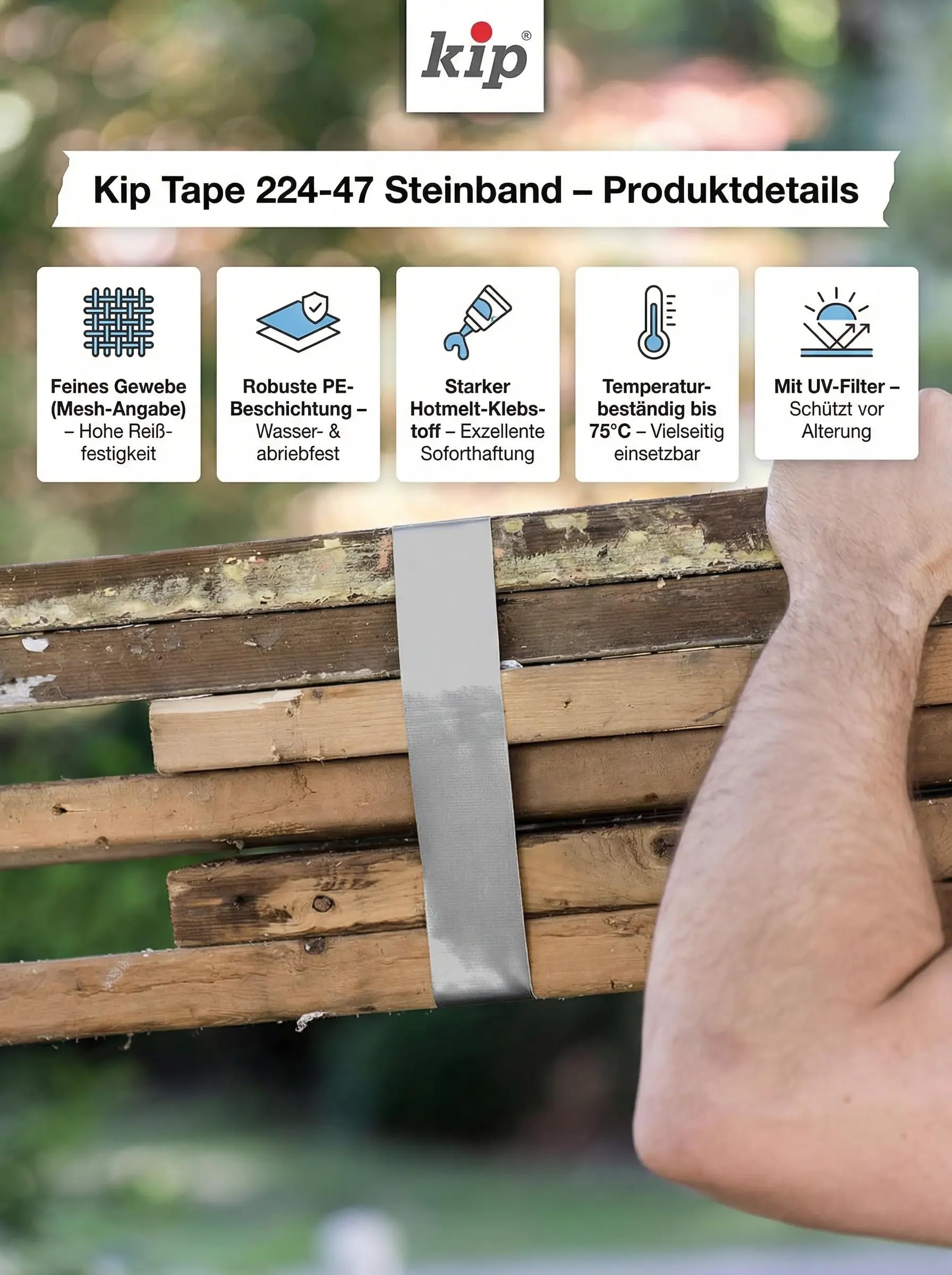 kip-steinband-224-47-gewebeband-48-mm-x-50-m-grau-wasserabweisend image 3