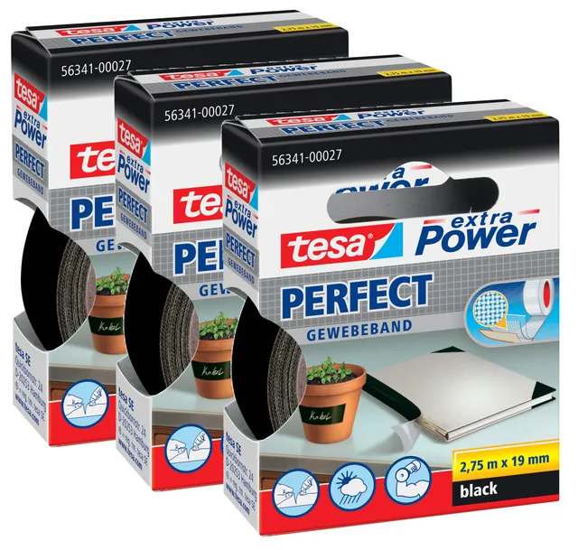 tesa-extra-power-perfect-gewebeband-3er-pack-3x-2-75-m-x-19-mm-schwarz image 1