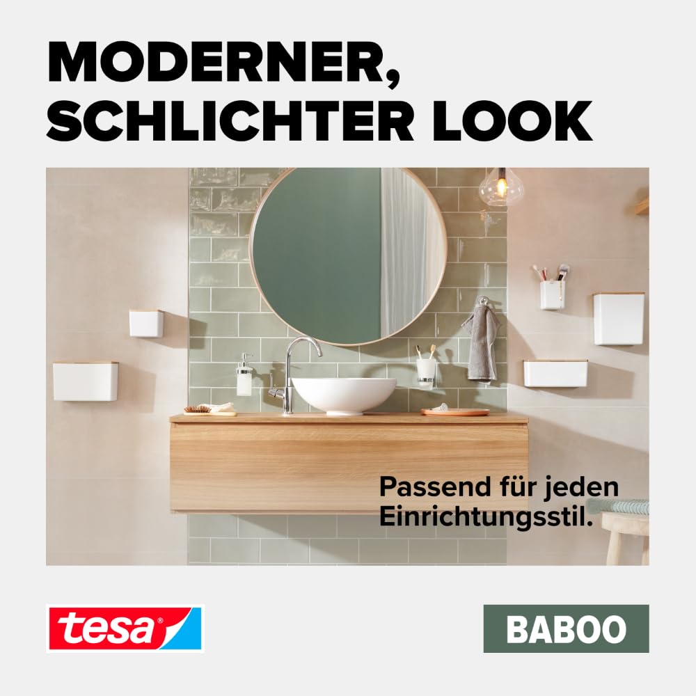 tesa-baboo-badorganizer-m-bad-aufbewahrungsbox-matt-wei-mit-bambus-deckel-242-mm image 6