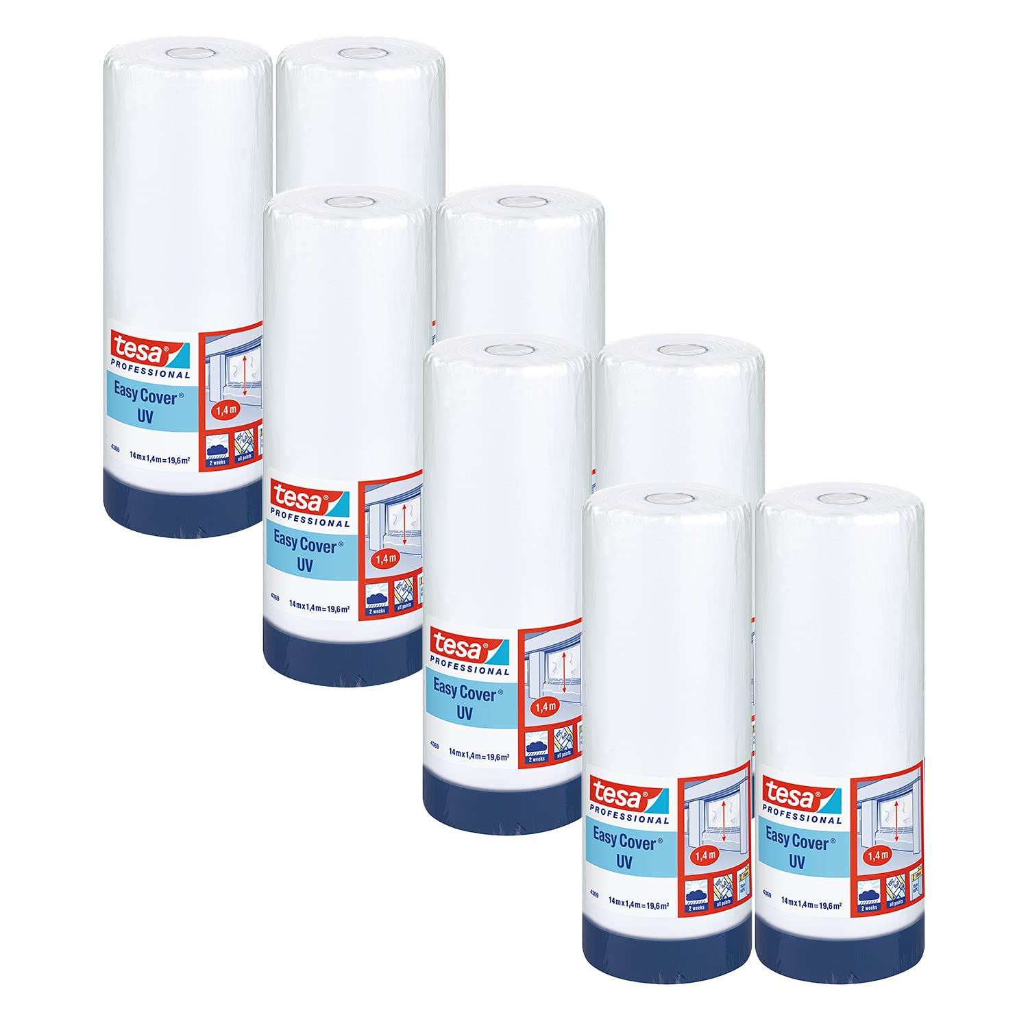 tesa-easy-cover-4369-uv-maler-abdeckfolie-mit-gewebeband-14-m-x-1-4-m-blau-8er-p image 1