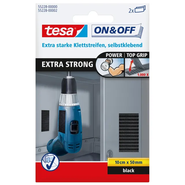tesa-on-off-extrastarke-klett-klebepads-10-cm-x-5-cm-schwarz-2-st-ck image 1