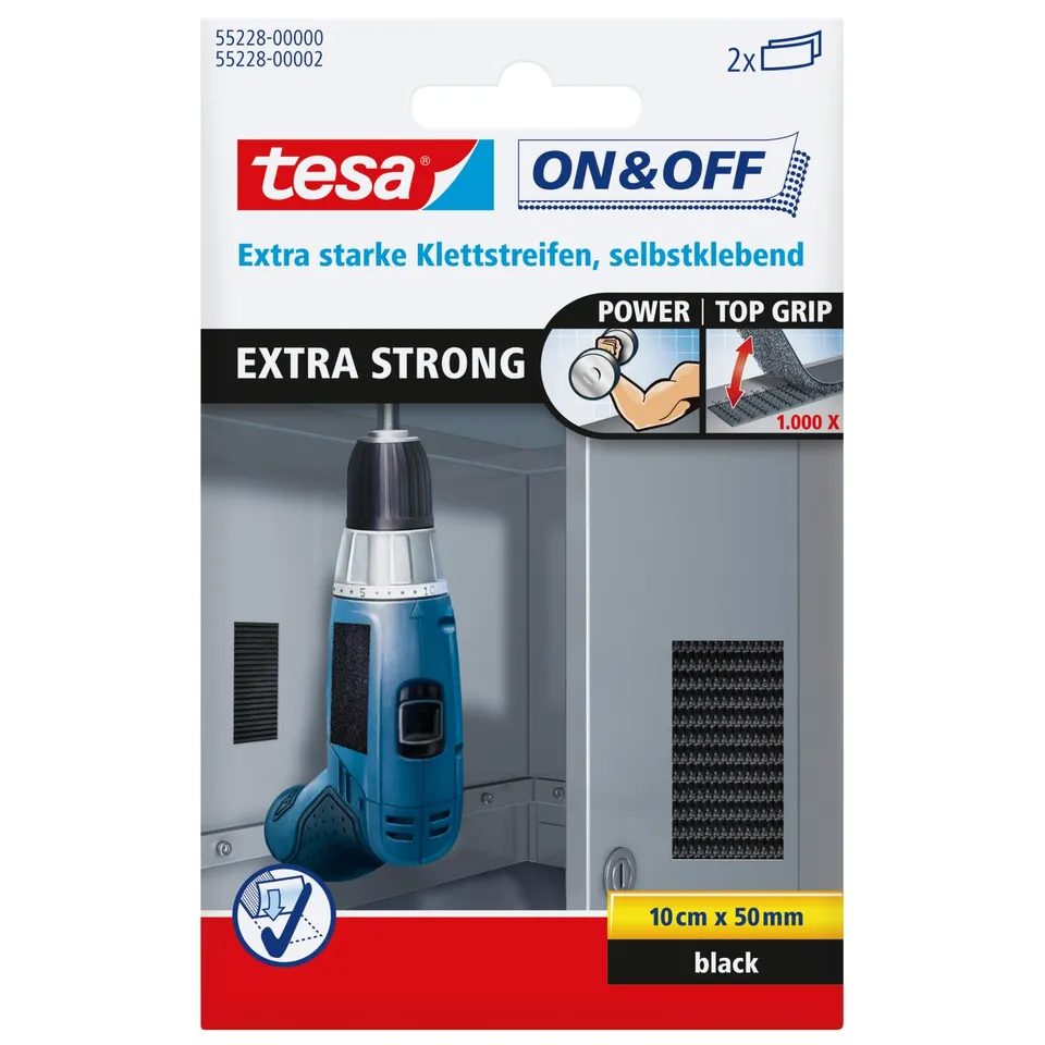 tesa-on-off-extrastarke-klett-klebepads-10-cm-x-5-cm-schwarz-2-st-ck image 1