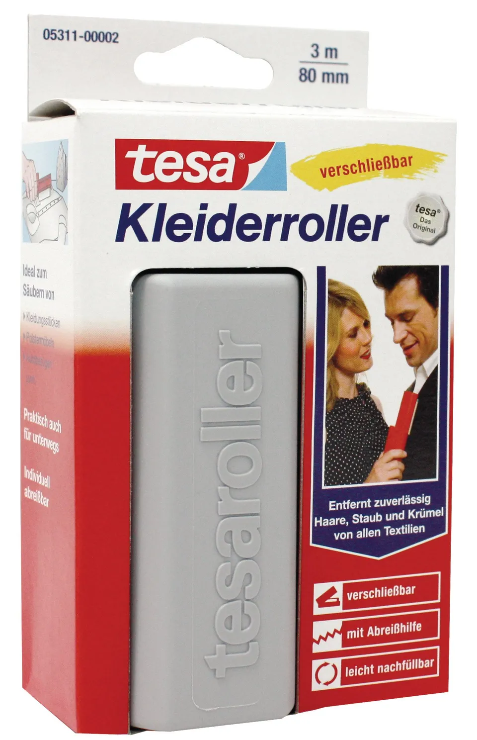 tesa-kleiderroller-nachf-llbar-fusselrolle-3-m-x-80-mm-mit-klapph-lse image 1
