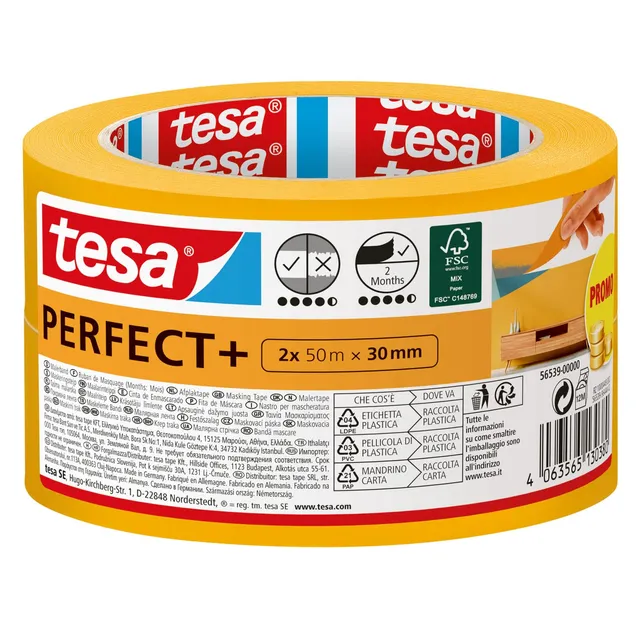 tesa-malerband-perfect-malerabdeckband-2er-pack-50-m-x-30-mm-gelb image 1