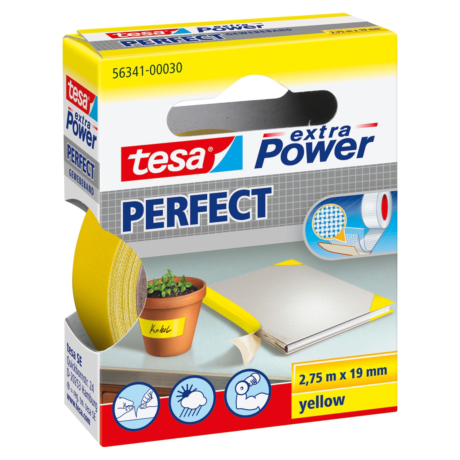 tesa-extra-power-perfect-gewebeband-gelb-2-75-m-x-19-mm image 1