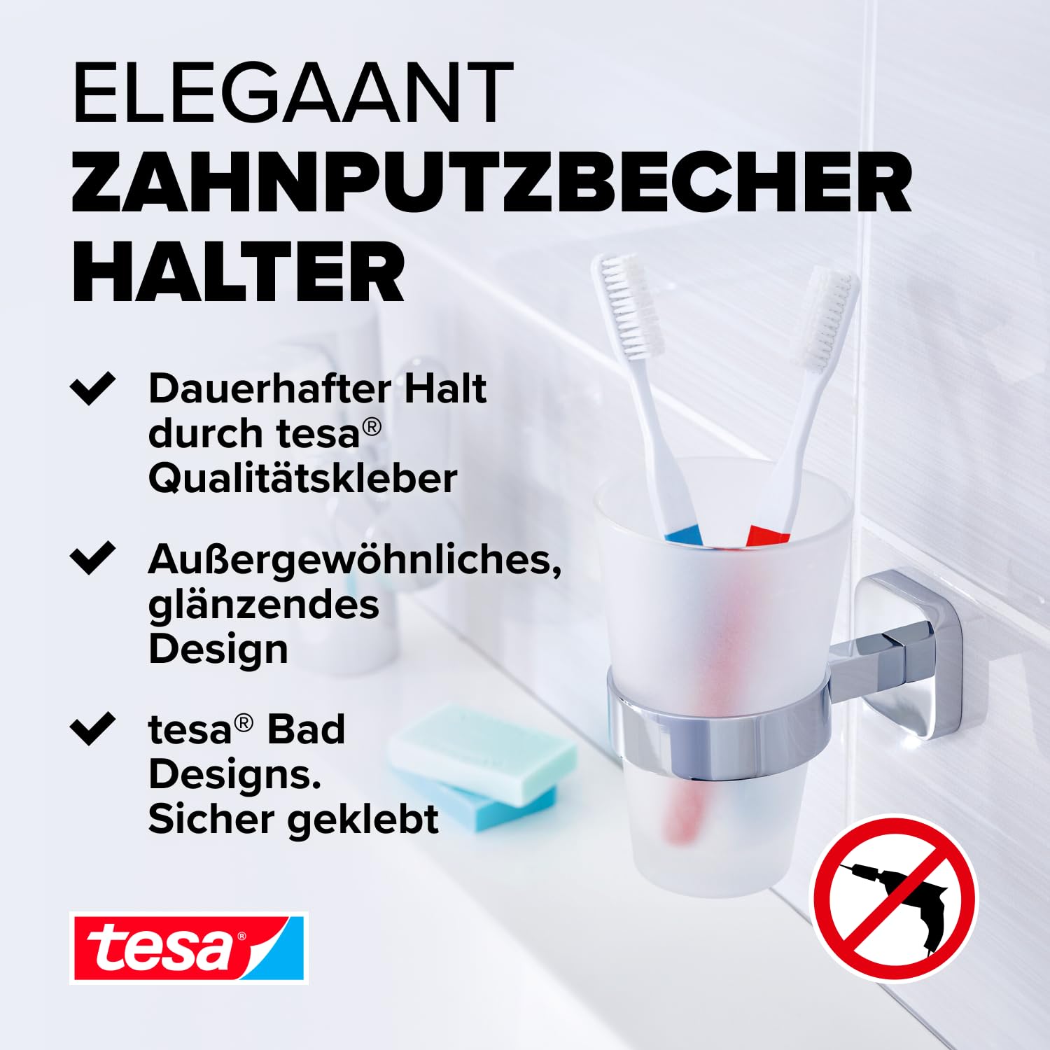 tesa-elegaant-zahnputzbecher-mit-halterung-milchglas-chrom-80-x-125-x-120-mm image 2