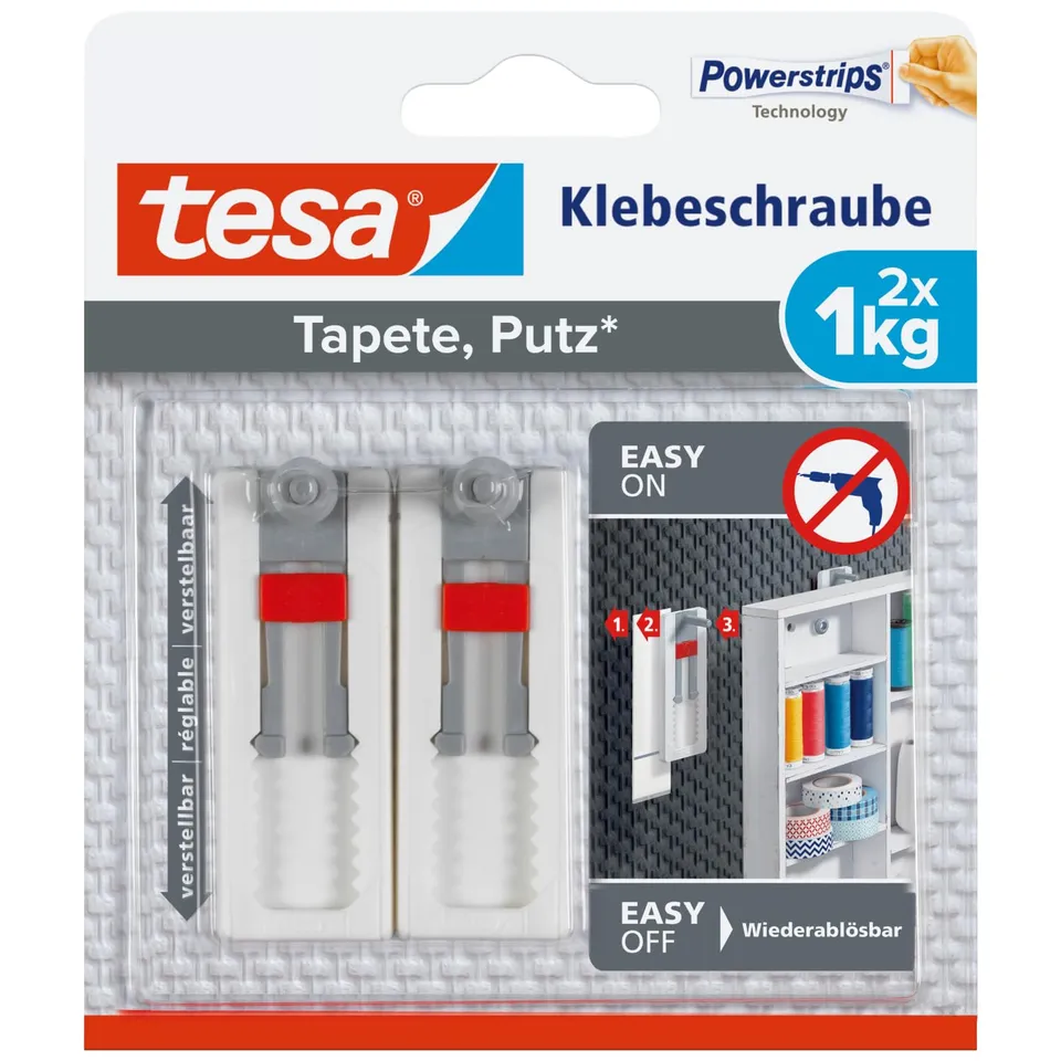 tesa-klebeschraube-verstellbar-f-r-tapete-putz-1-kg-2-schrauben-ohne-bohren image 1
