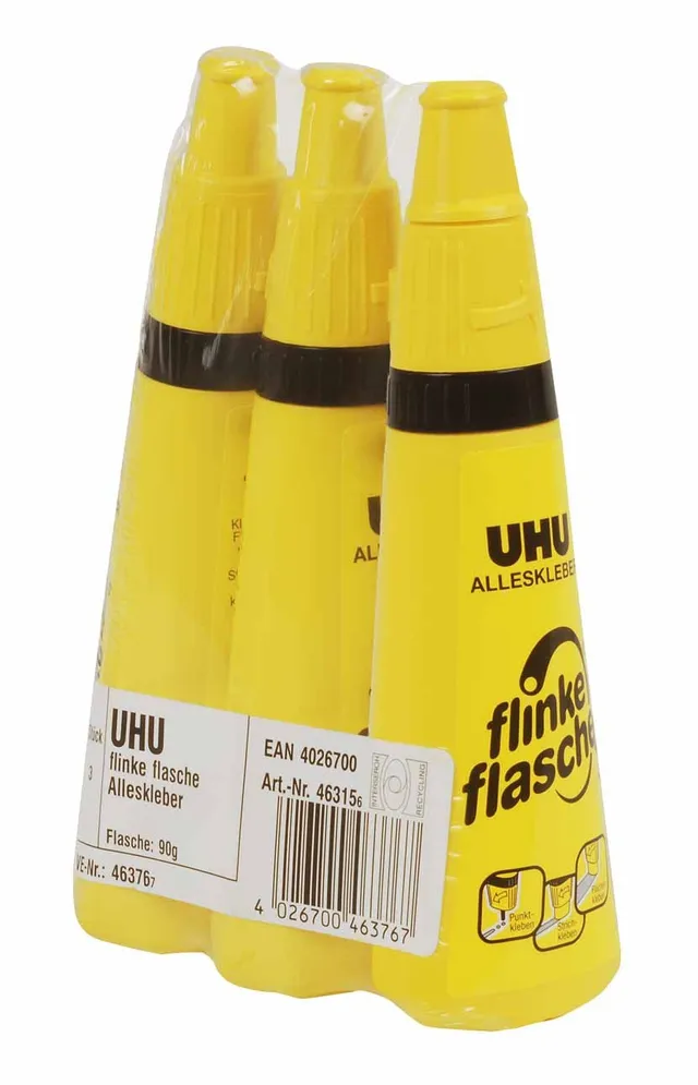 uhu-alleskleber-flinke-flasche-universalkleber-glasklar-3-x-90-g image 1