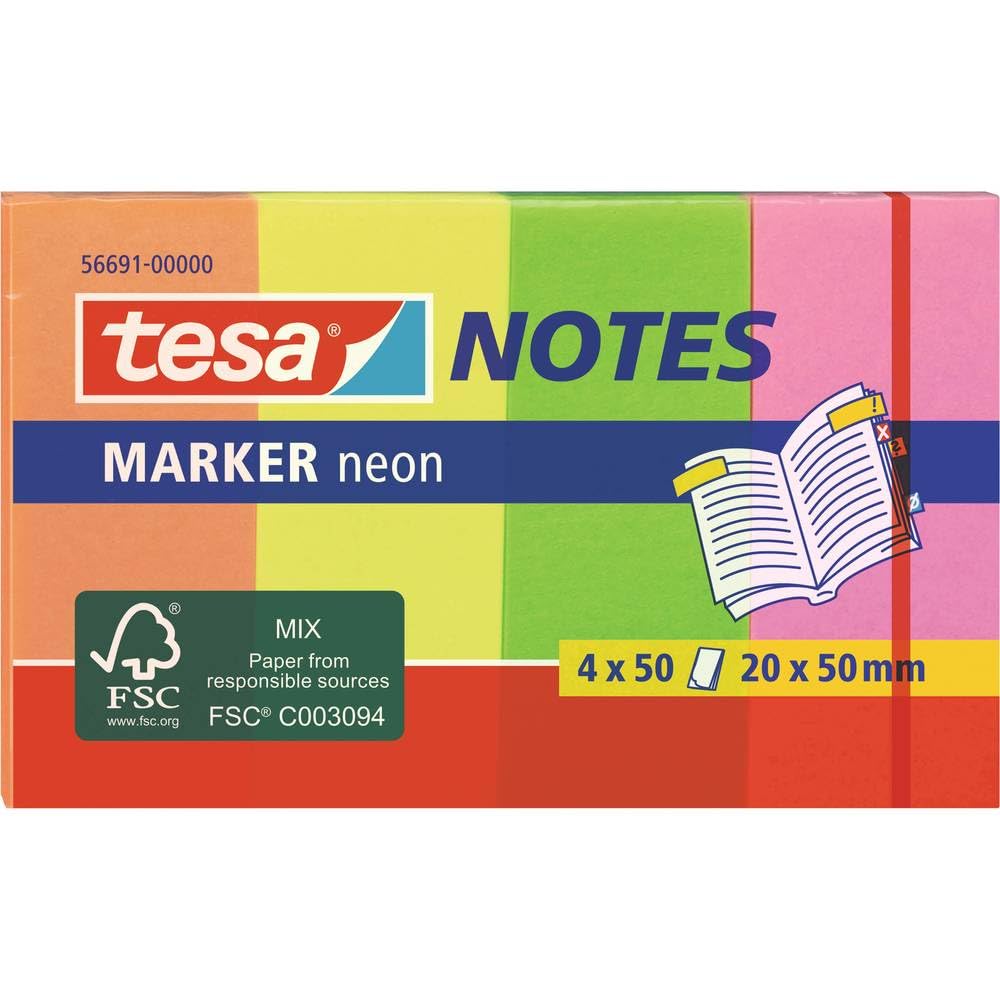tesa-marker-notes-neon-haftnotizen-4x50-blatt-20-mm-x-50-mm-bunt image 1