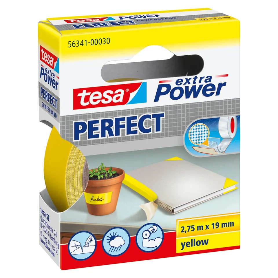 tesa-extra-power-perfect-gewebeband-gelb-2-75-m-x-19-mm image 1