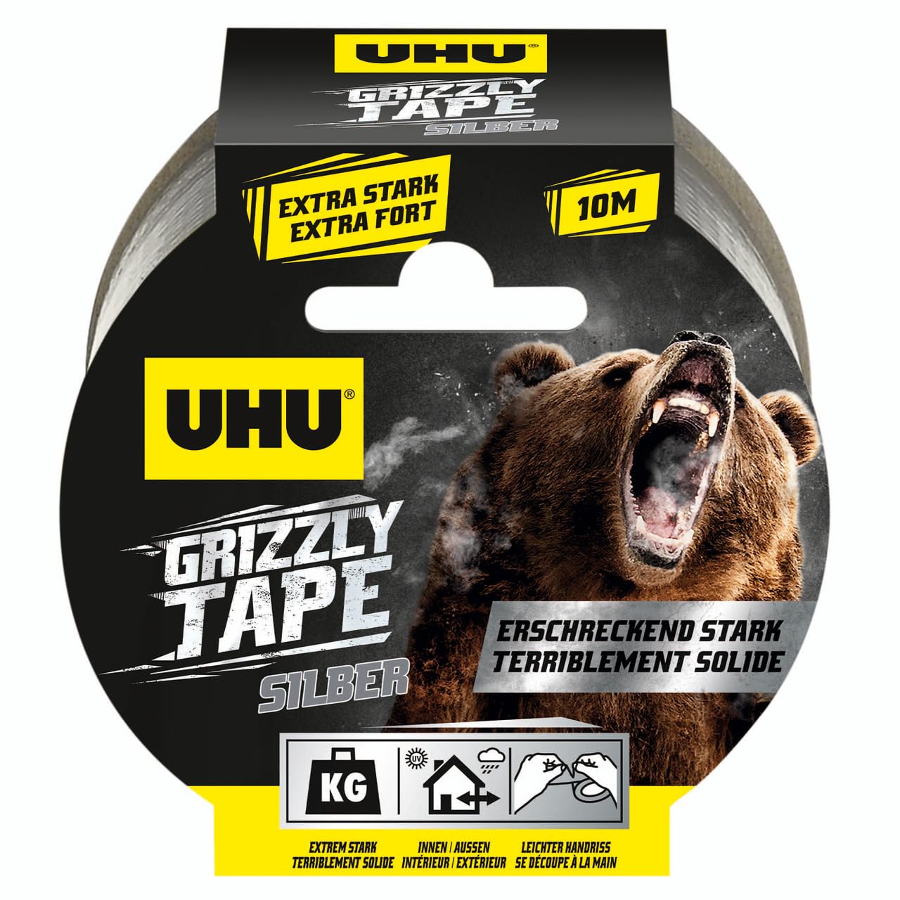 uhu-grizzly-tape-silber-5-cm-x-10-m-extra-starkes-gewebeband image 1