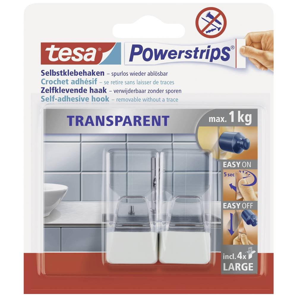 tesa-powerstrips-haken-transparent-wei-large-1-kg-2-haken-4-strips image 1